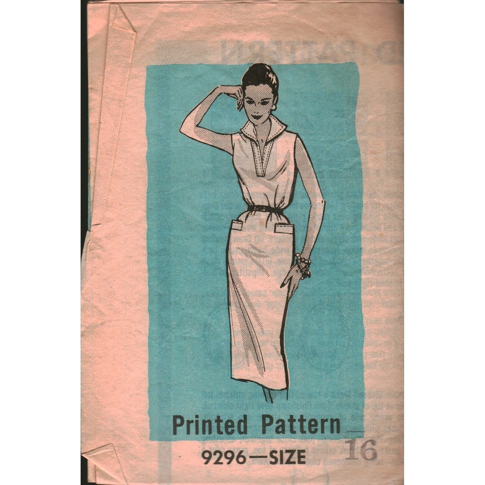 Vintage Simplicity 9296 Sewing Pattern 1950s Sheath Dress Size 16 Bust 34